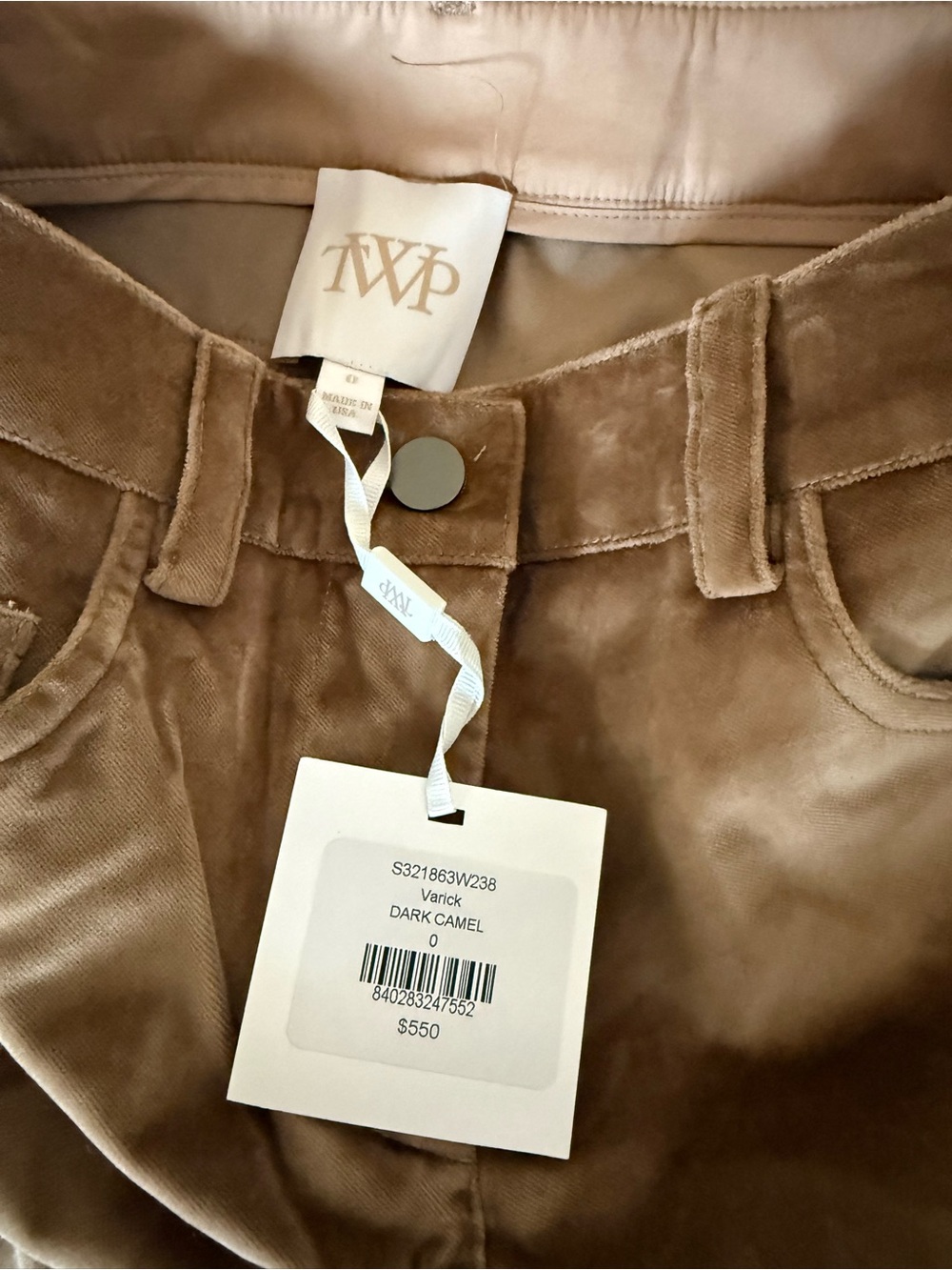 TWP Varick Dark Camel Cotton Velveteen Wide Leg Pants Size 0 NWT $550 - Picture 7 of 7